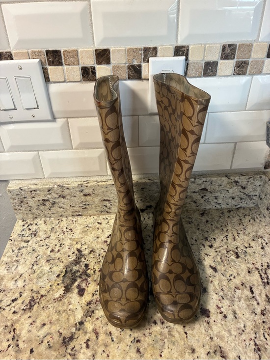 Coach Shoes - Coach Brown Signature Monogram Knee-High Rain Boots